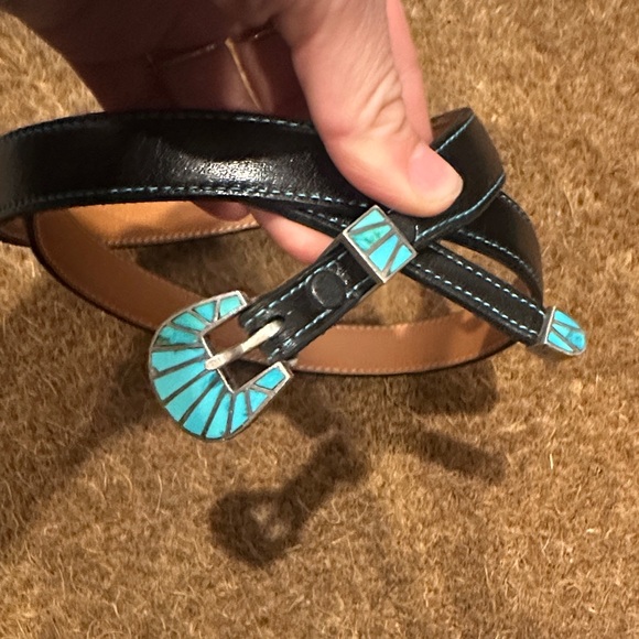 Dan Oliver Accessories - Dan Oliver Torquoise and Silver Leather Belt